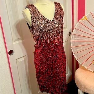 Sequin Gold & Red Mini Dress